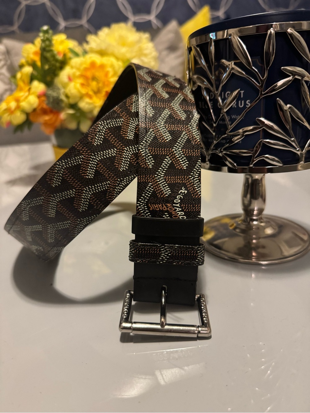 Goyard Brown and Black Patterned Canvas Men's Belt